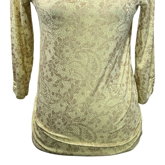 Chicos Gold Metallic Stretch Top Small Long Sleeve Shimmer Holiday Blouse - Picture 3 of 12